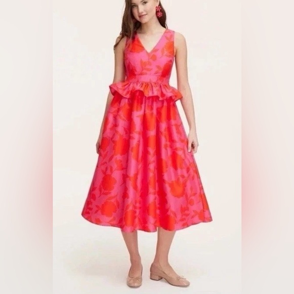 Women’s Kate Spade Classic Rose Peplum Midi Dress Size 4 - Picture 1 of 9